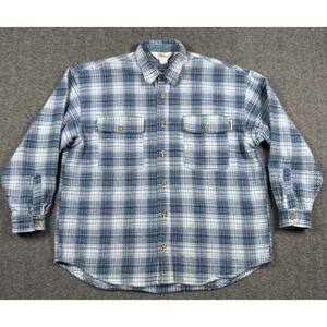 Vintage No Fear Shirt Mens Large Blue Plaid Flannel Button Shacket Y2K Grunge *